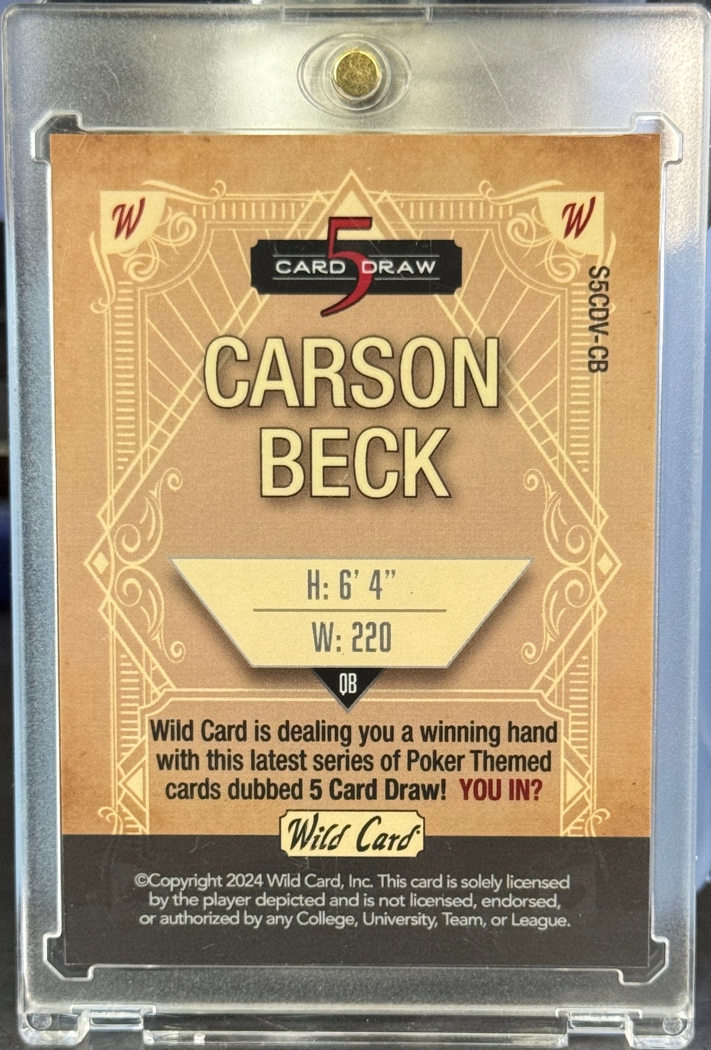 2024 Wild Card 5 Card Draw S5CDV-CB Carson Beck Pre-Rookie Card - Raw